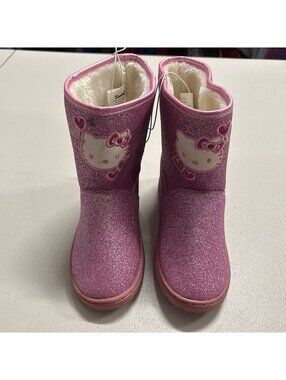 Hello Kitty Girls Size 13 Pink Glitter Boots Faux Fur Lined NWT Sanrio